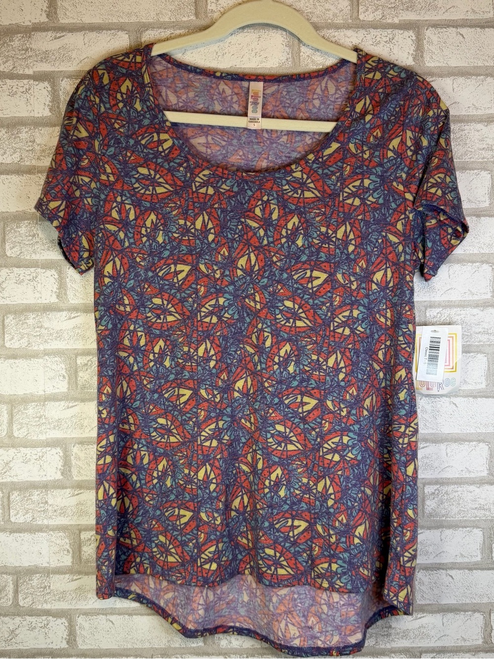 LuLaRoe Classic T Abstract Geometric Print Blue Orange Short Sleeve Top Small